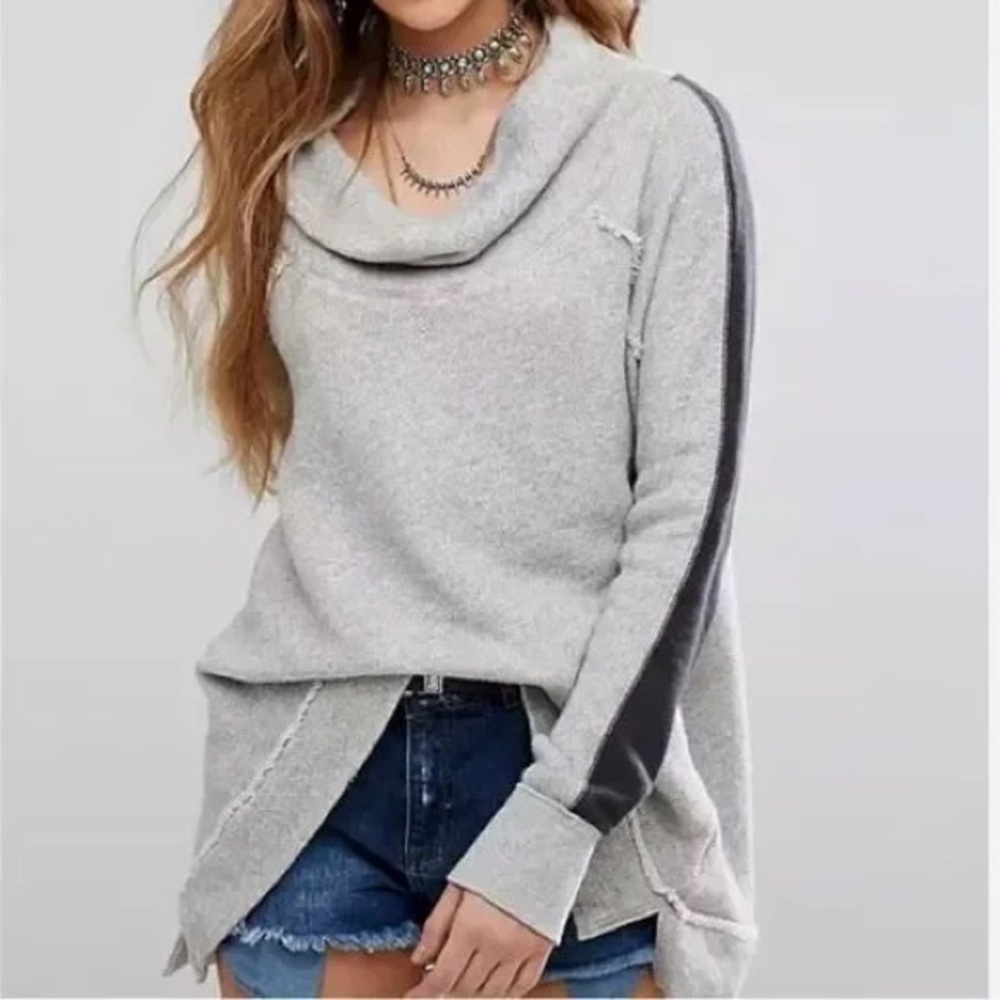 FREE PEOPLE oversized gray cowl neck